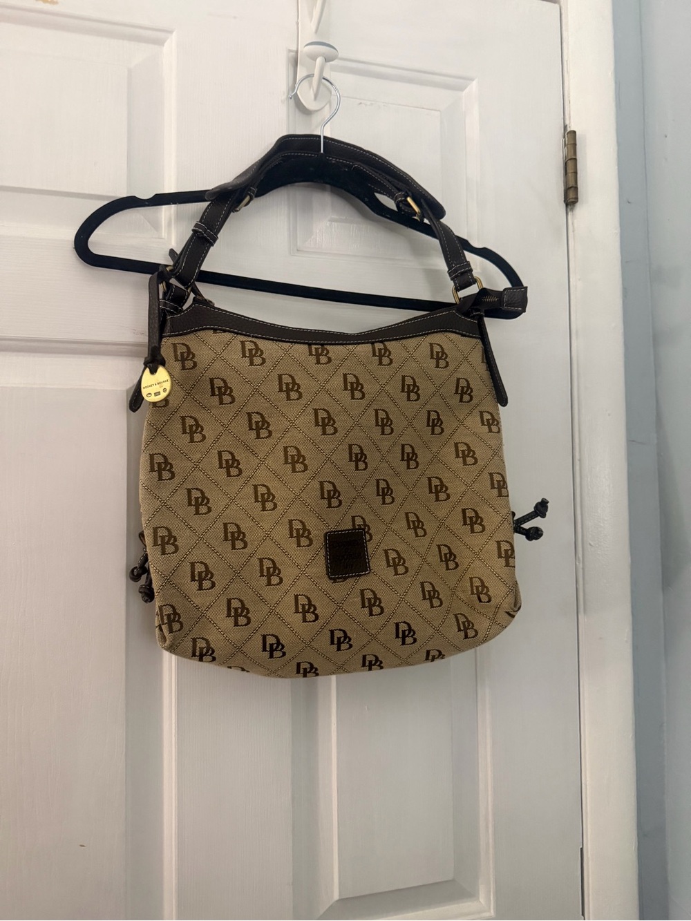 Dooney & Bourke Signature Jacquard Hobo Shoulder Bag Brown Y2K